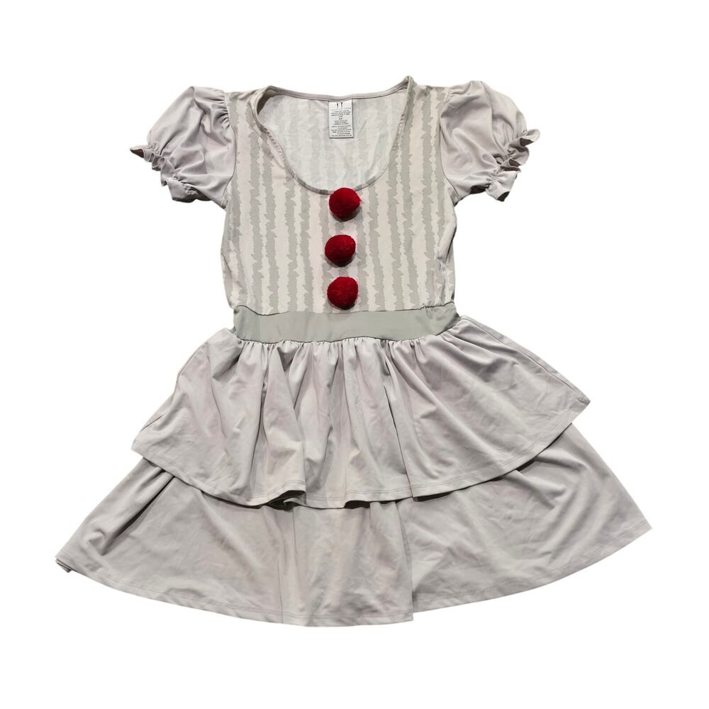 IT Pennywise Clown Dress Women's Costume Gray Red Pom-Pom Halloween Cosplay